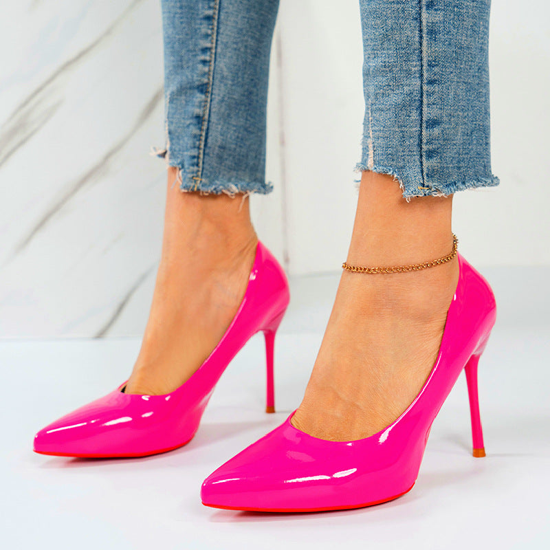 Women High-Heeled Pumps with Shiny Patent Finish and Elegant Silhouette Lune London