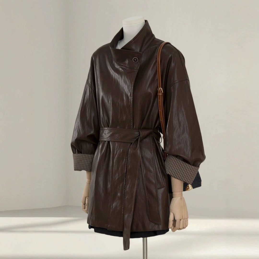 Women's Leather Trench Short