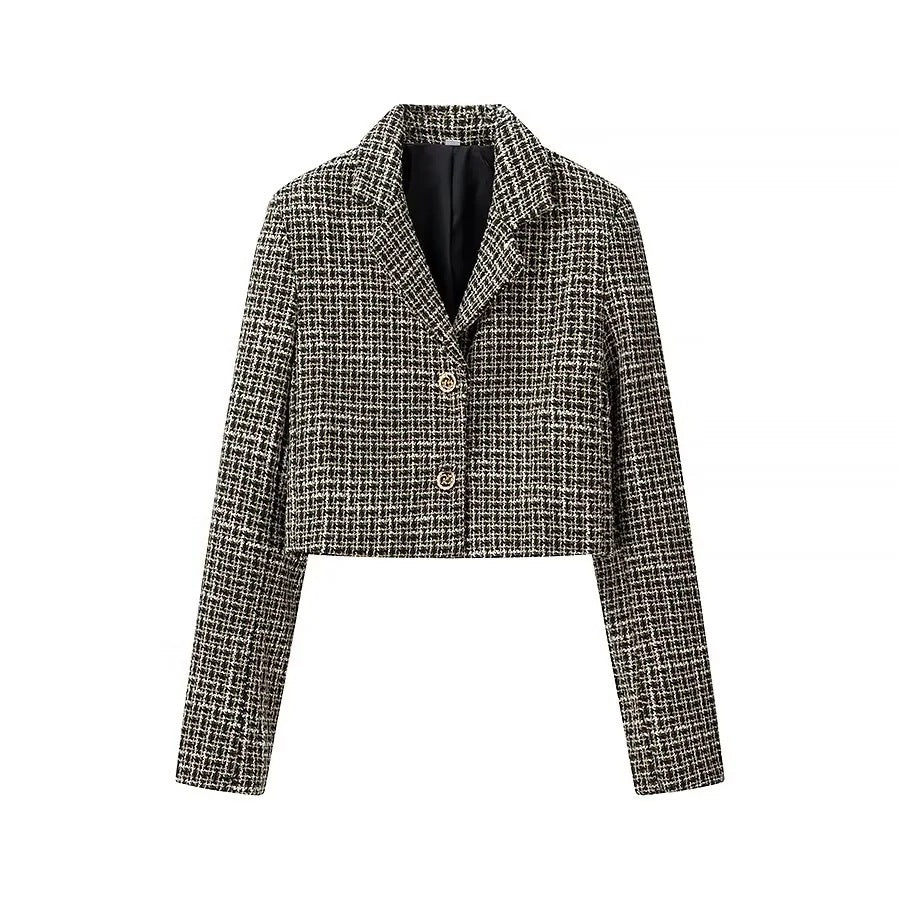 Veste blazer à coupe courte pour femme en élégant design en tweed Chic & Stil