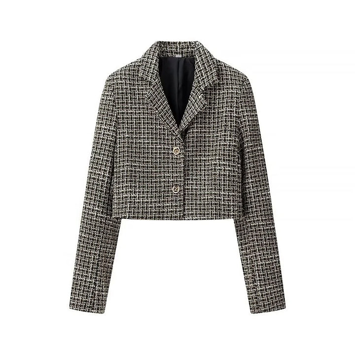 Veste blazer à coupe courte pour femme en élégant design en tweed Chic & Stil