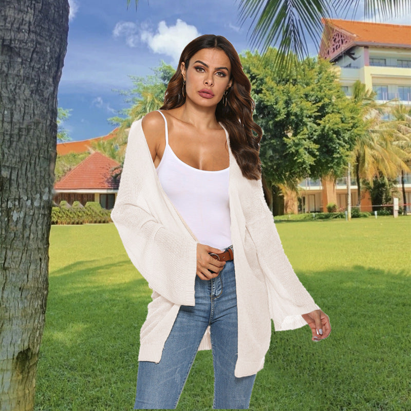 Ladies Long Knit Cardigan with Loose Fit and Chic Open Design
