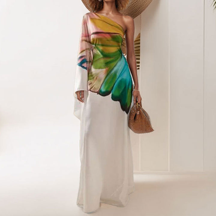Robe maxi pour femme avec design asymétrique et dégradé de couleurs artistique Chic & Stil