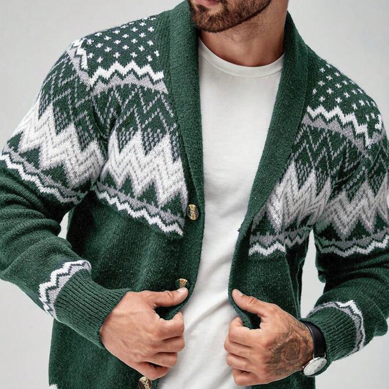 Men's knitted jacket with Nordic pattern and button placket Lune London
