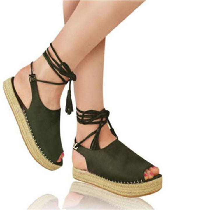 Elegant ladies espadrilles with woven jute sole and laces Lune London