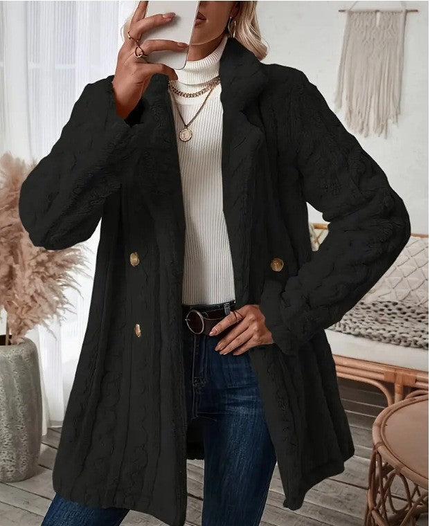 Ladies Long Cozy Coat with Moon London Button Design