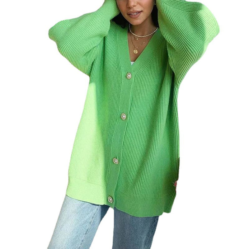 Chunky knit cardigan for women with elegant pearl buttons Lune London