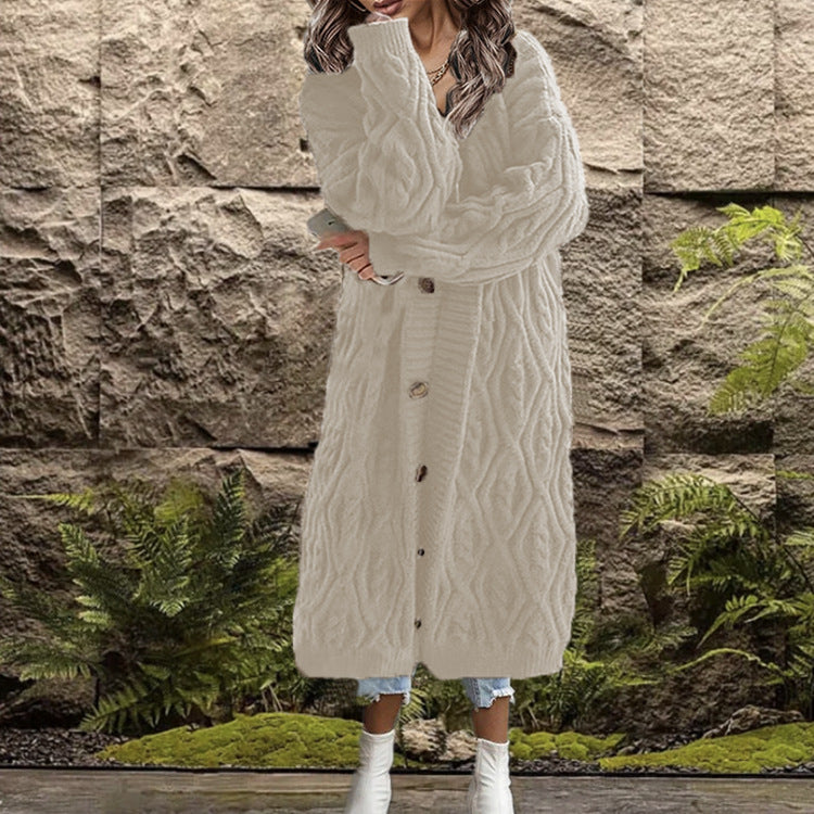 Knit coat for women with an artistic cable pattern Lune London