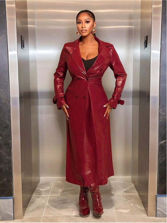 Ladies Elegant and Stylish Faux Leather Trench Coat Lune London