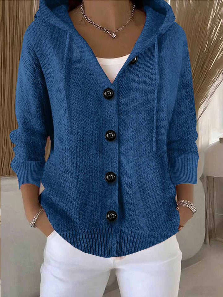 Casual hoodie knitted jacket for women with large buttons Lune London