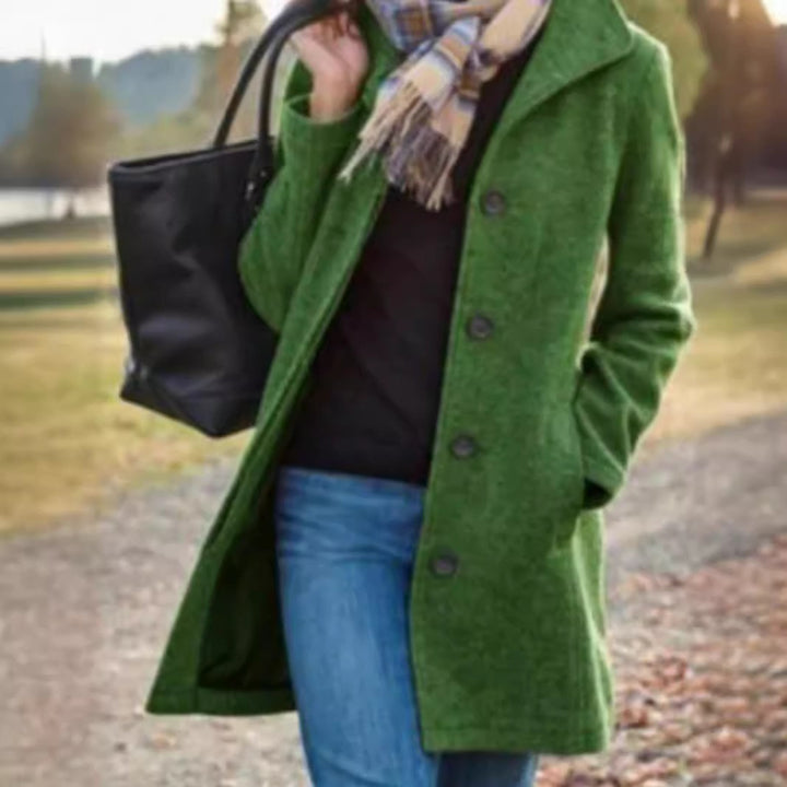 Ladies Elegant wool coat with modern button details Lune London