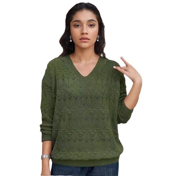Knit sweater for women with V-neck and a delicate lace design Lune London