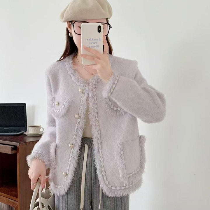 Cardigan confortable pour femmes avec perles décoratives et détails à franges Chic & Stil