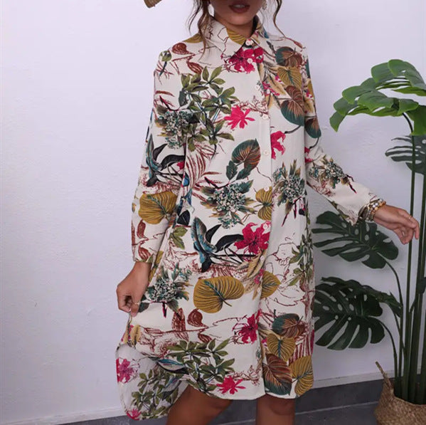 Shirt dress for women with exotic floral pattern Lune London