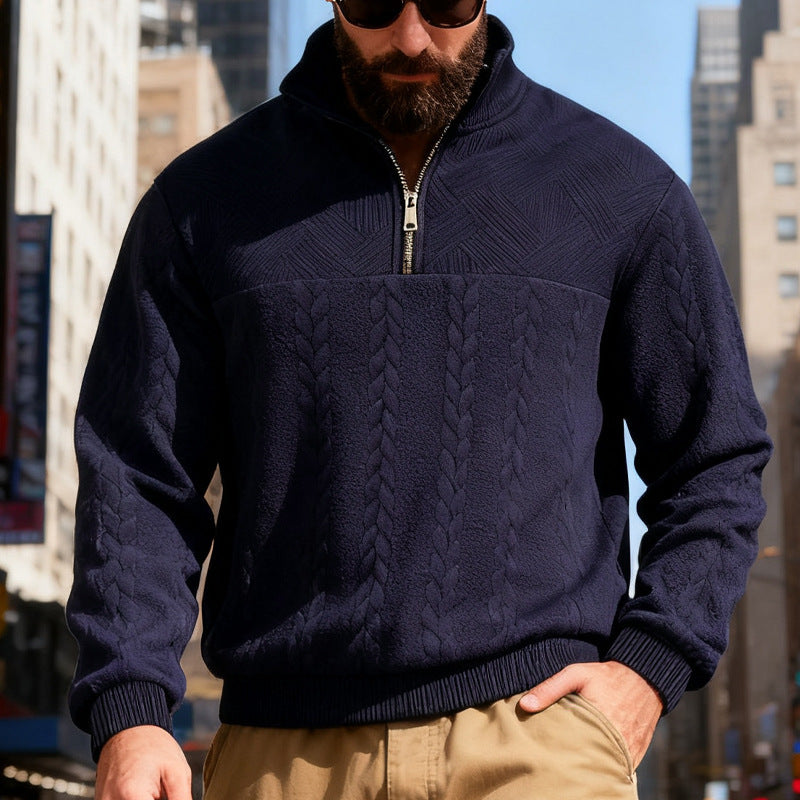 Fleece pullover for men with half-zip and textured pattern Lune London