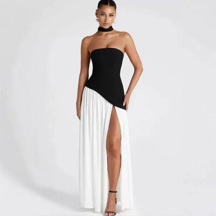 Ladies Floor-Length Maxi Dress with Shoulder-Free Design and Elegant Slit