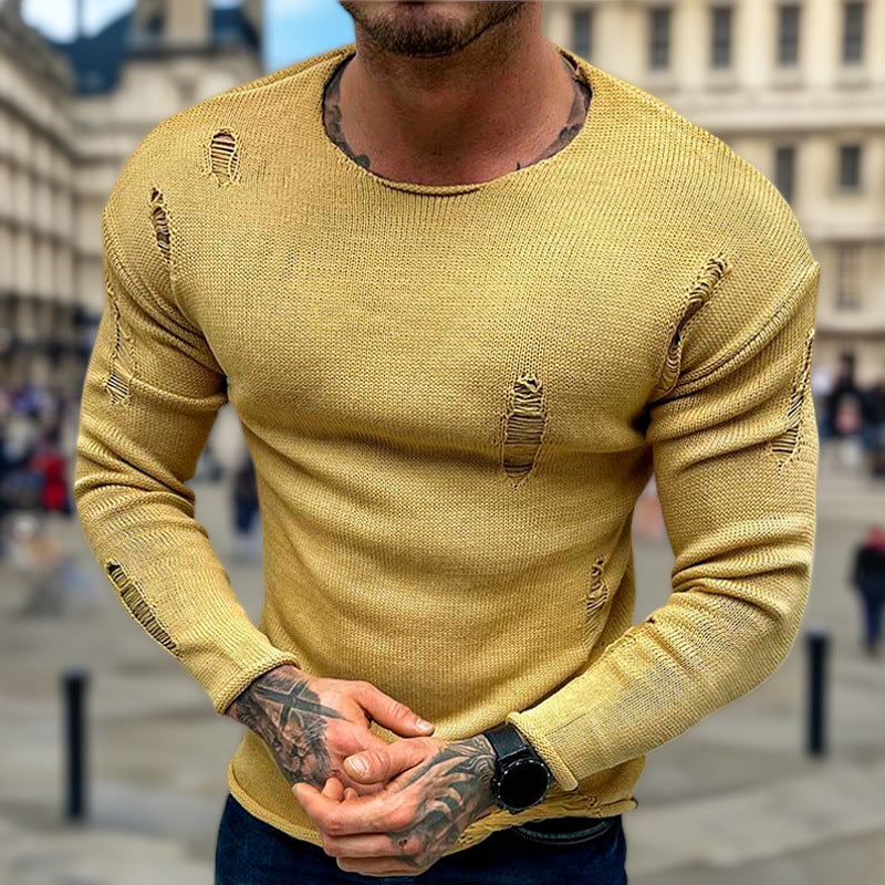 Men's stylish crew neck sweater with frayed details Lune London