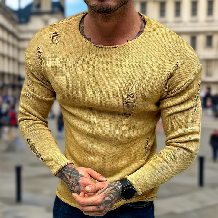 Men's stylish crew neck sweater with frayed details Lune London