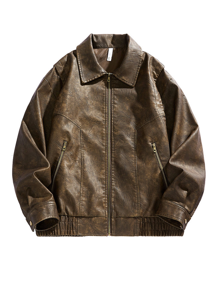 Leather jacket for men, short cut, with elastic waist and pockets Lune London