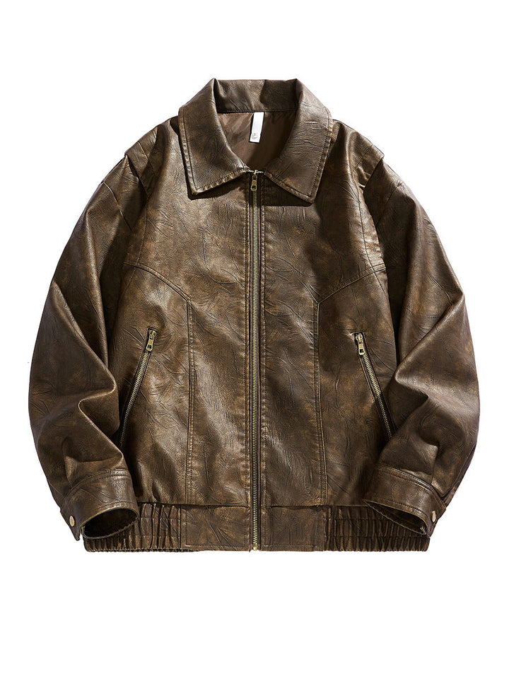 Lune London | Men's Short-Cut Leather Jacket with Elastic Waistband and Pockets
