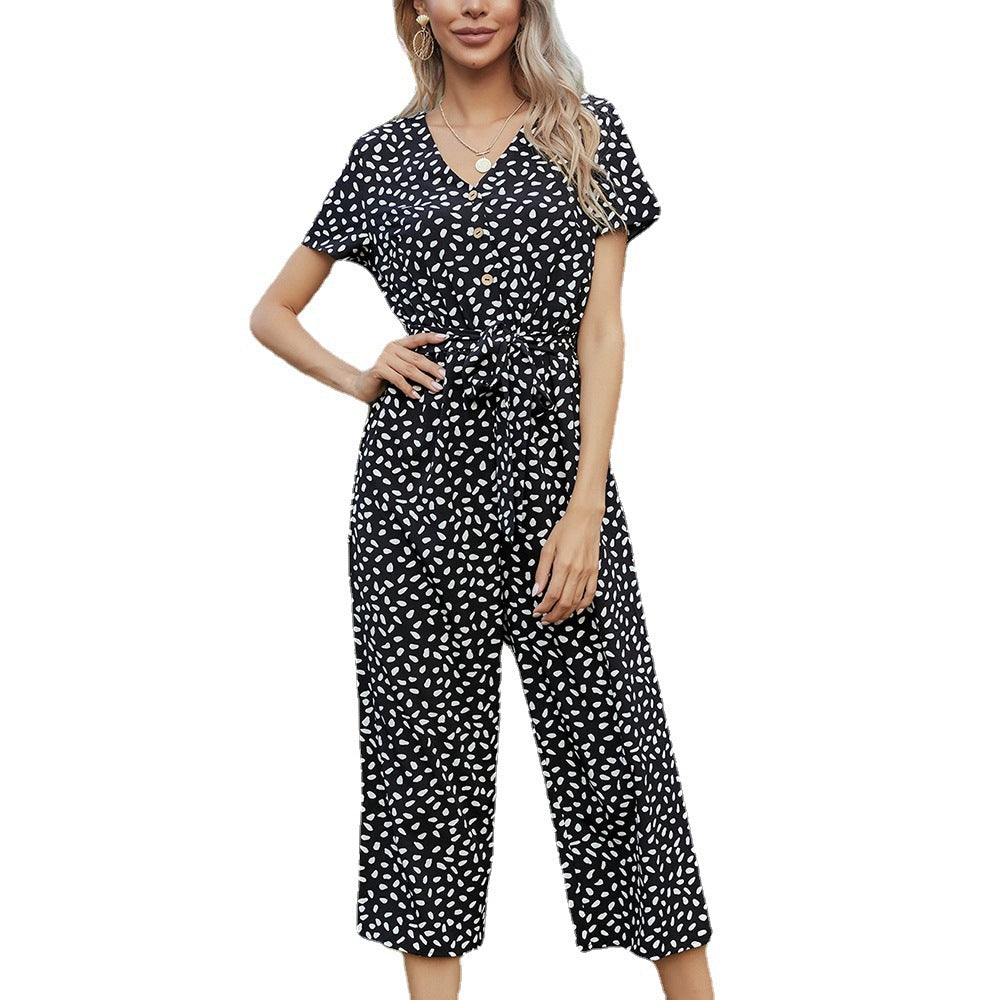 Women's jumpsuit with button neckline and waist belt Lune London