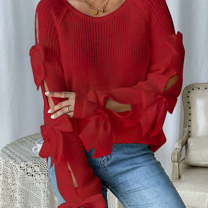 Pull en maille pour femme avec des détails de nœud décoratifs et un design à bras ouverts Chic & Stil