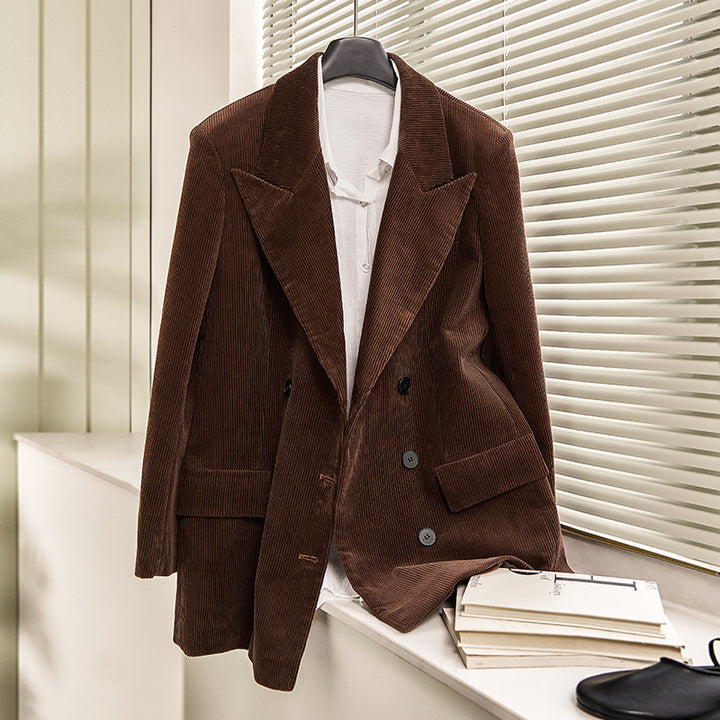 Blazer élégant en cord pour femmes avec double rangée de boutons et coupe classique Chic & Stil