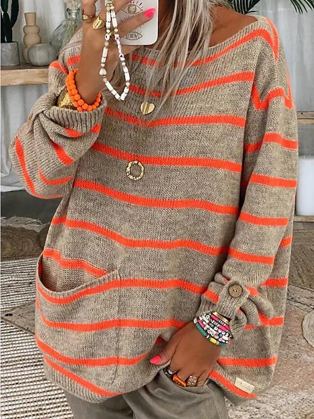 Oversized knit sweater for women with stylish stripes and practical pockets Lune London