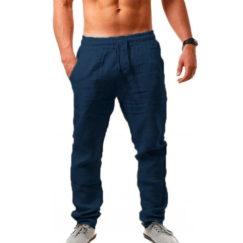 Light linen trousers for men with elastic waistband and side pockets Lune London