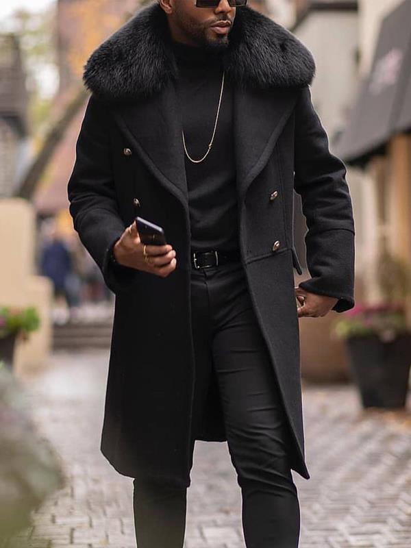 Men's Elegant Wool Jacket with Faux Fur Collar Lune London