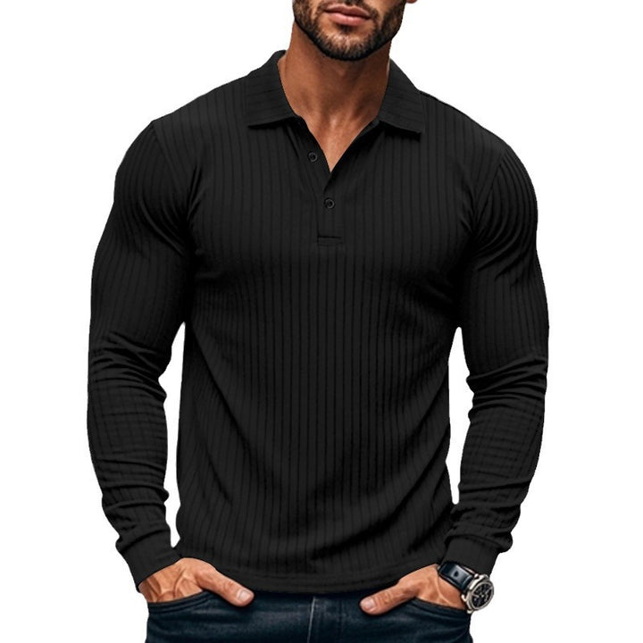 Men's Long Sleeve Henley Shirt with Fine Stripes and Fashionable Button Closure Lune London