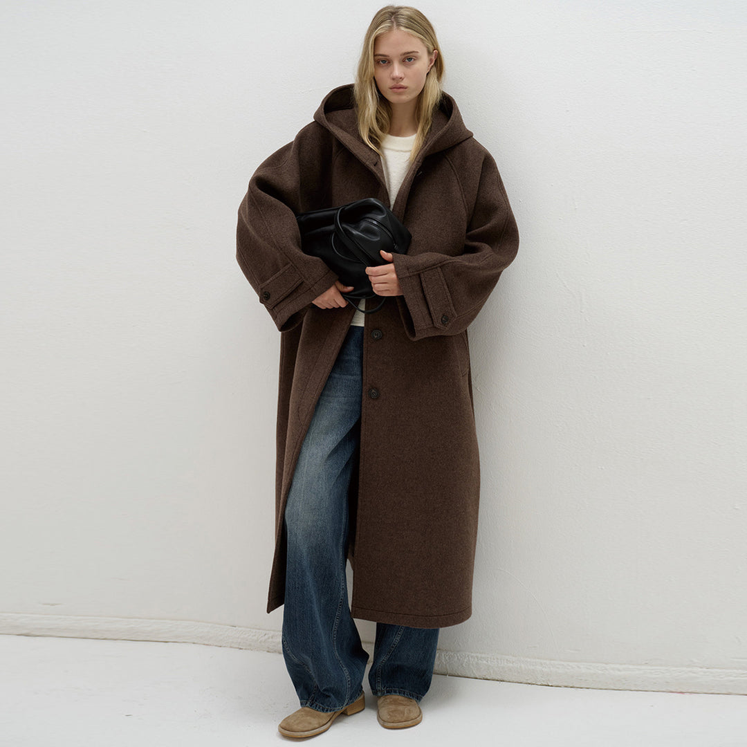 Manteau en laine oversize pour femmes avec capuche pratique Chic & Stil
