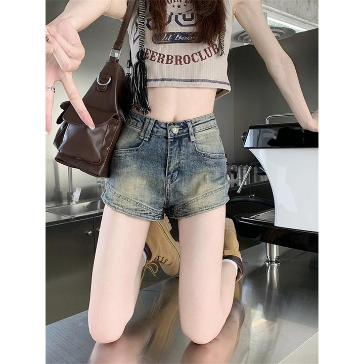 Women's High-Waist Denim Shorts with Fringes