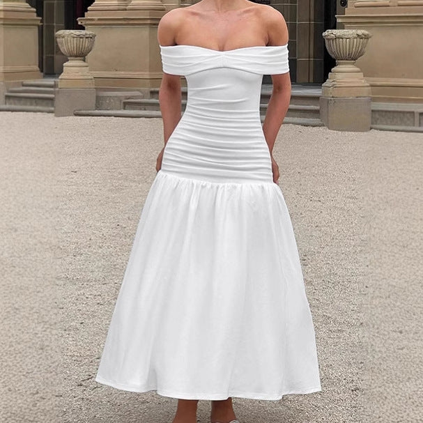 High quality off-shoulder maxi dress for women with a fitted cut and a flowy skirt Lune London