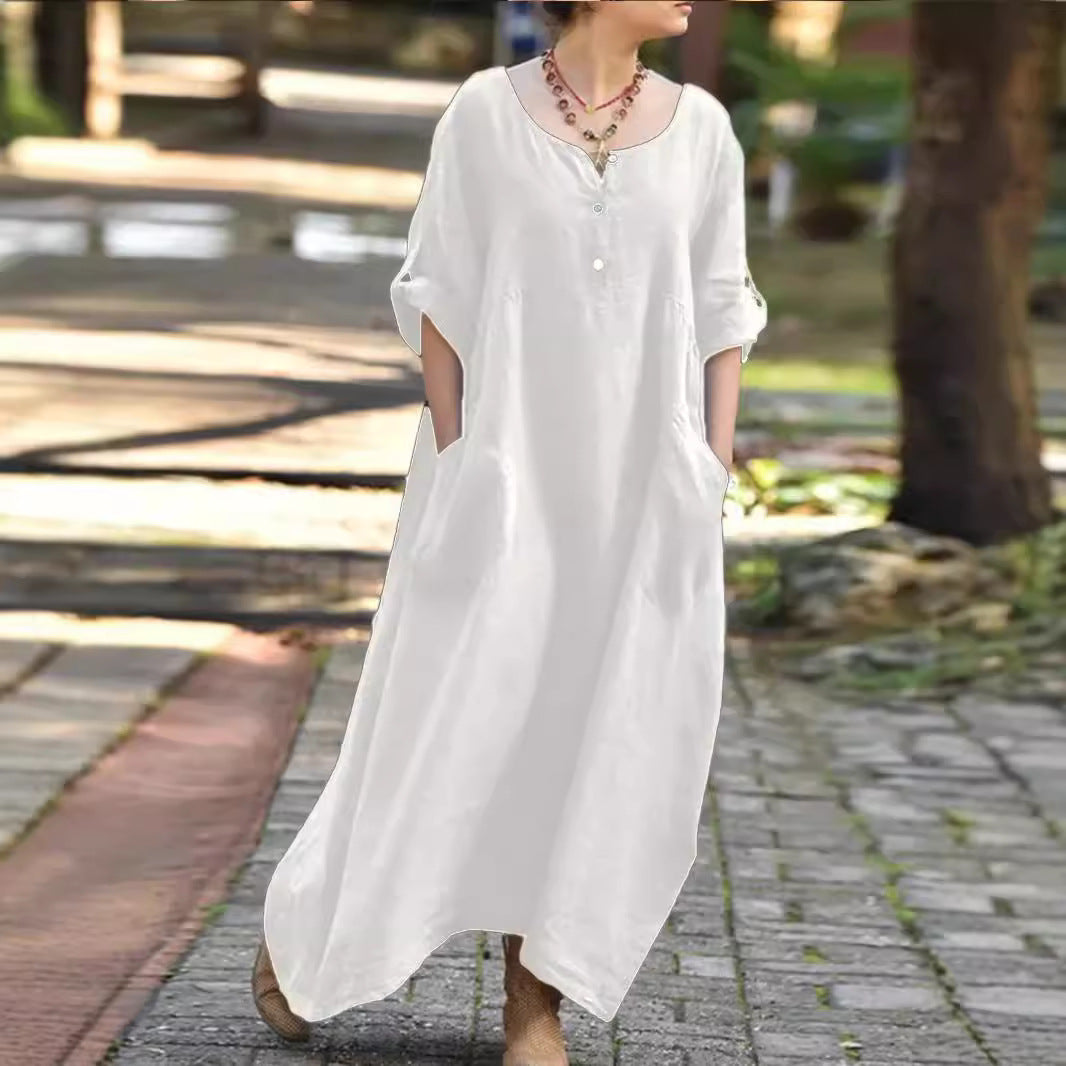 Lune London Airy maxi dress for women with practical side pockets and button details