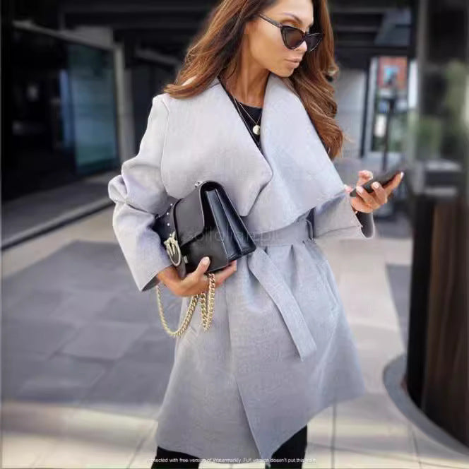 Elegant and bold women's coat with a casual wrap design Lune London