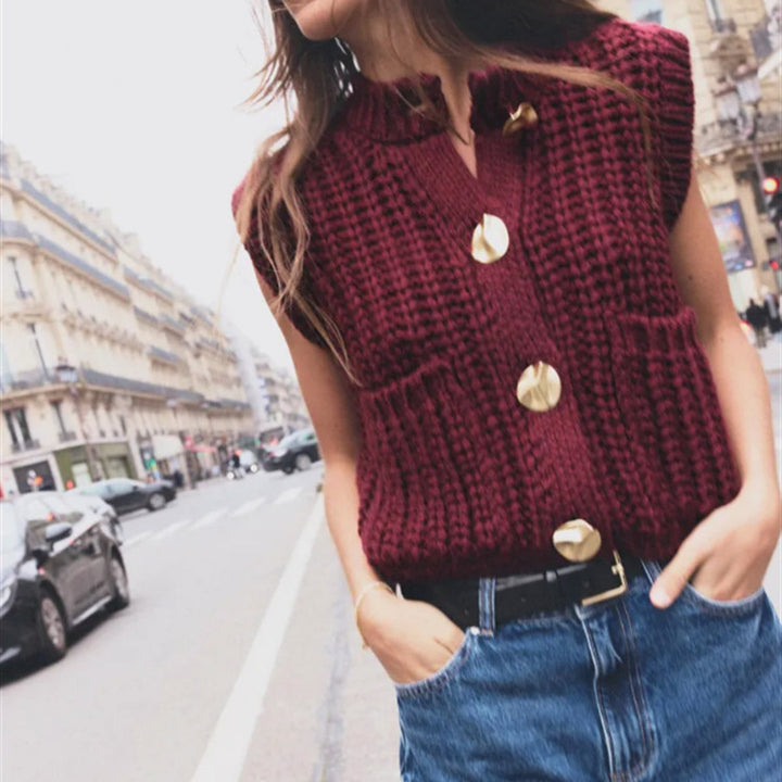 Knitted vest for women with stylish buttons and practical pockets Lune London