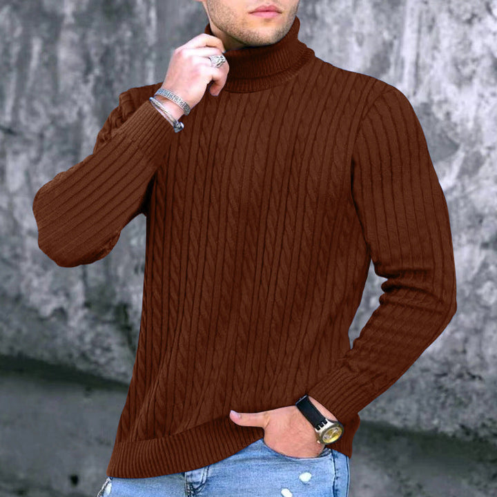 Men's Elegant Turtleneck Sweater with Exquisite Cable Knit Texture Lune London