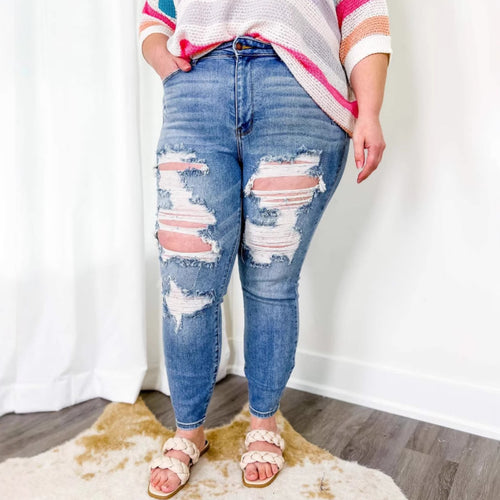 Jeans détruits taille haute pour femmes style boyfriend Chic & Stil
