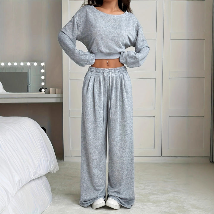 Women casual sweatshirt outfit and wide-leg pants Lune London