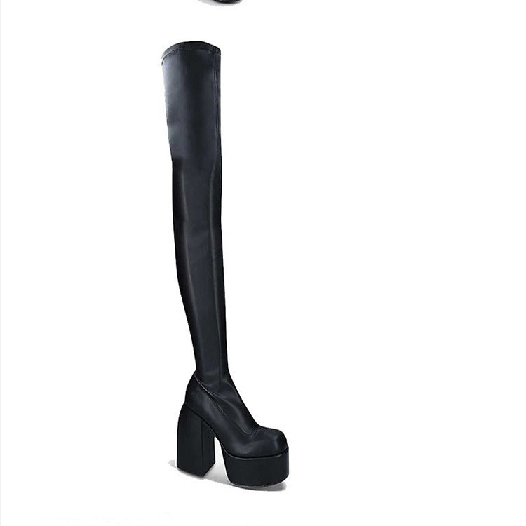 Knee-high boots for women with a wide block heel and an elastic shaft Lune London