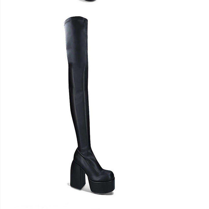 Knee-high boots for women with a wide block heel and an elastic shaft Lune London