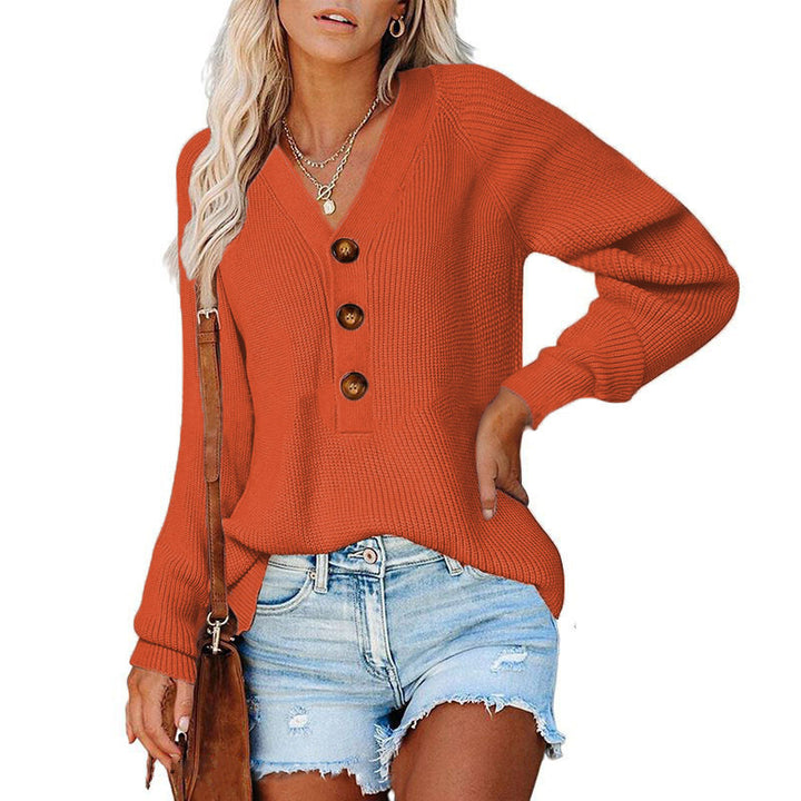 Women's cashmere sweater with V-neck and large wooden buttons Lune London