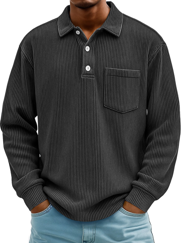 Men's Long Sleeve Casual Polo in Textured Fabric Lune London