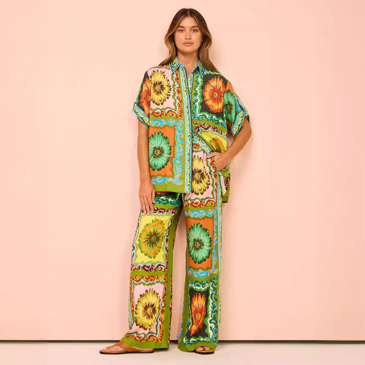 Chic & Stil colorful patchwork style two-piece outfit for ladies