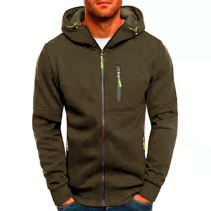 Functional jacket for men with practical zippered pockets and an adjustable hood edge Lune London