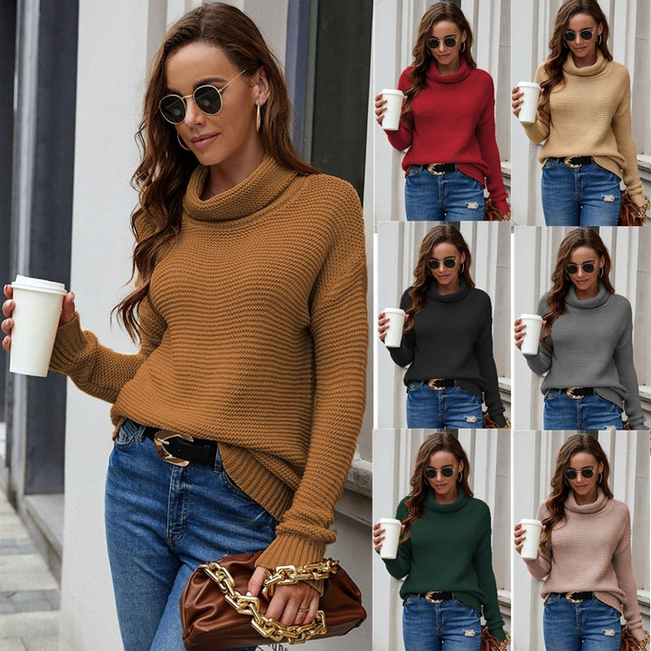 Comfortable knitted sweater for women with high collar and textured surface Lune London