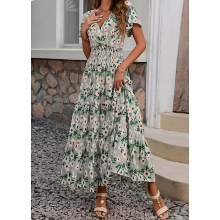 Maxi dress with ruffles for women with floral pattern Lune London