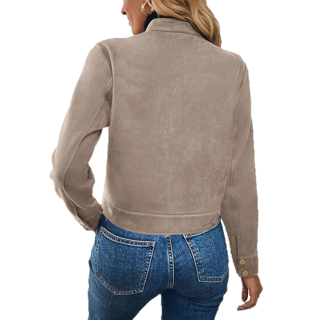 Ladies Short Fashion Jacket in Soft Suede Look with Practical Pockets Lune London