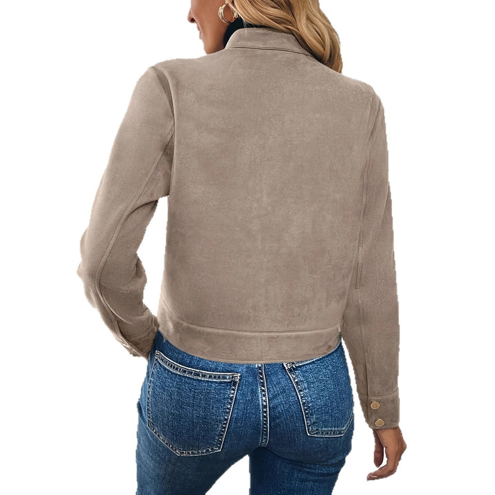 Ladies Short Fashion Jacket in Soft Suede Look with Practical Pockets Lune London