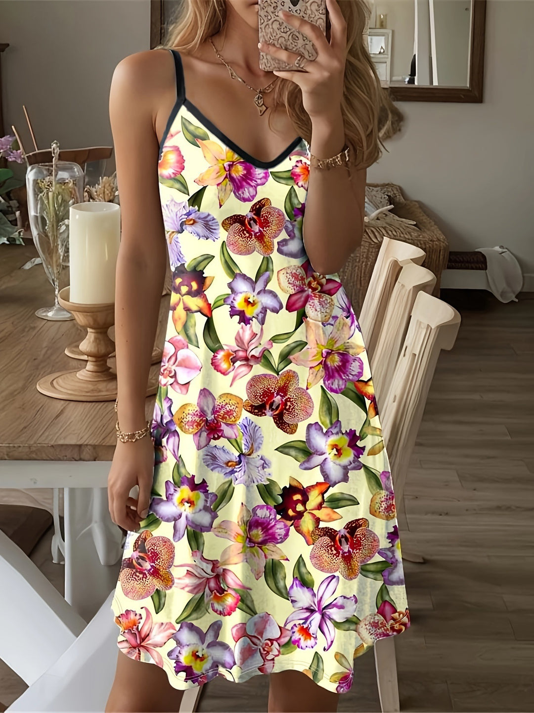 Floral summer dress for ladies with spaghetti straps and A-line Lune London